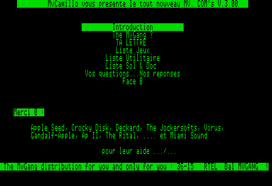 Menu MvCom's 3